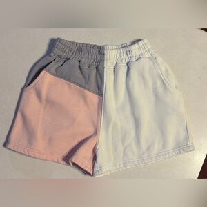 Missguided + Pastel Colorblock Pink, Gray & White Athletic Shorts